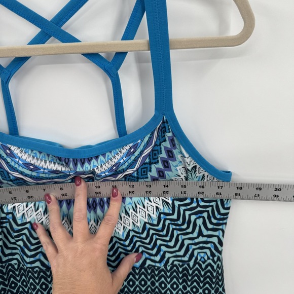 prAna Dress Womens XL Blue Black Geometric Strappy Built in‎ Bra Active Stretch - Picture 8 of 10